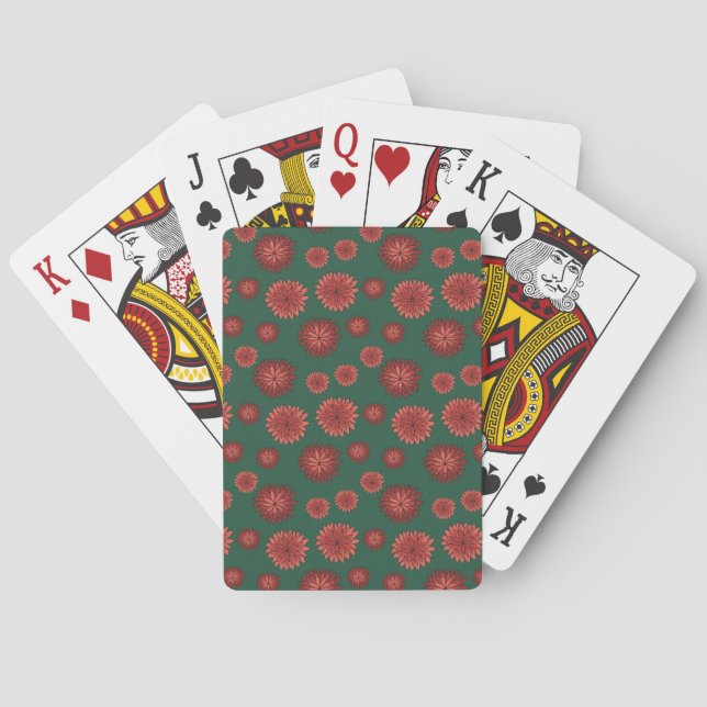 Röda blommor på grön bakgrund casinokort (Baksidan)