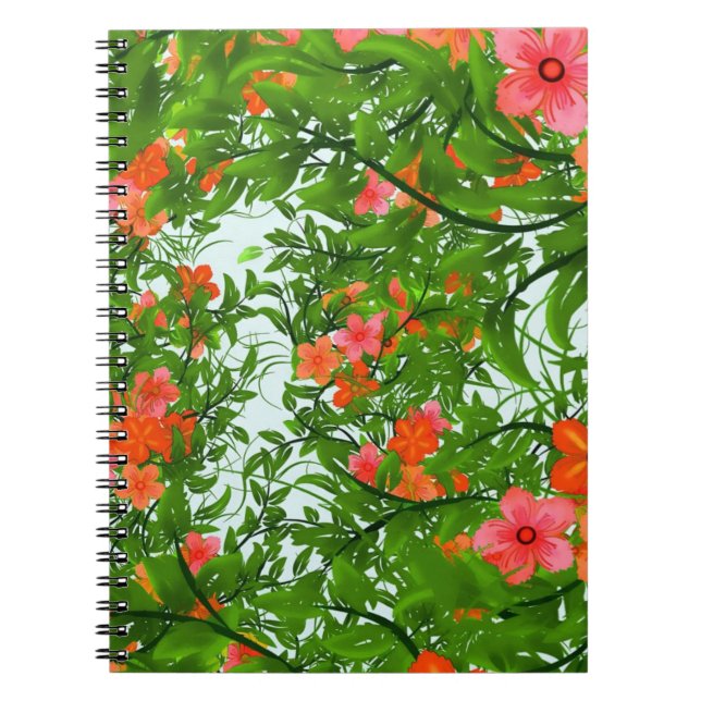 Röda blommor på Grönt Art Anteckningsbok (Framsidan)