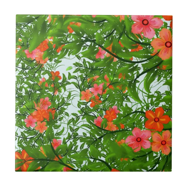 Röda blommor på grönt kakelplatta (Framsidan)