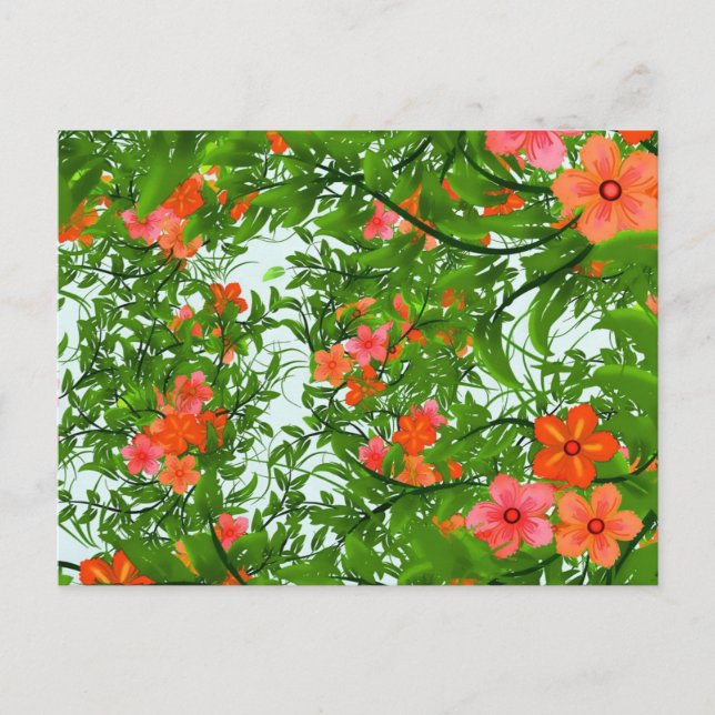 Röda blommor på grönt vykort (Framsida)