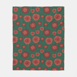 Röda blommor på Gröntens bakgrund Fleecefilt