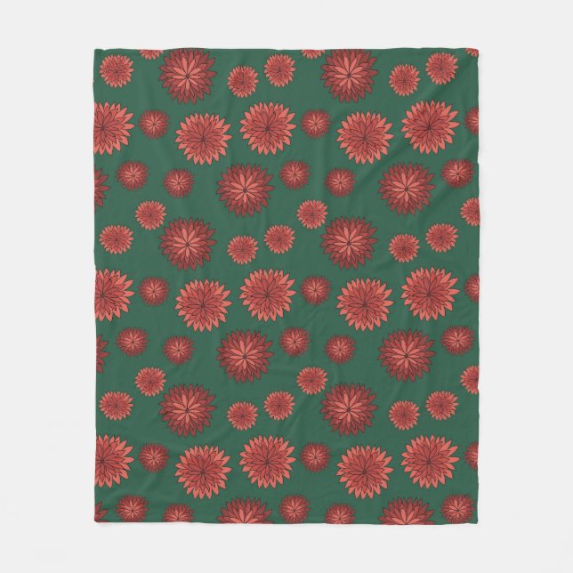 Röda blommor på Gröntens bakgrund Fleecefilt (Framsidan)