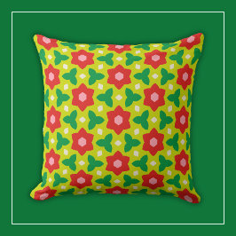 Röda blommor på modern Lime Green Geometric Blommi Kudde