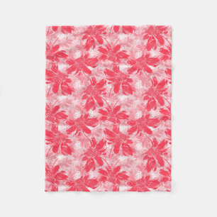 Röda blommor på vitt. fleecefilt