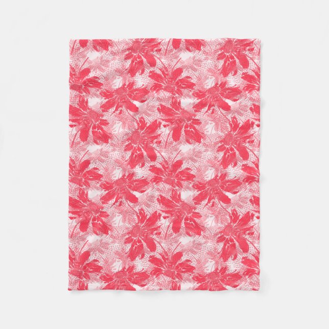 Röda blommor på vitt. fleecefilt (Framsidan)
