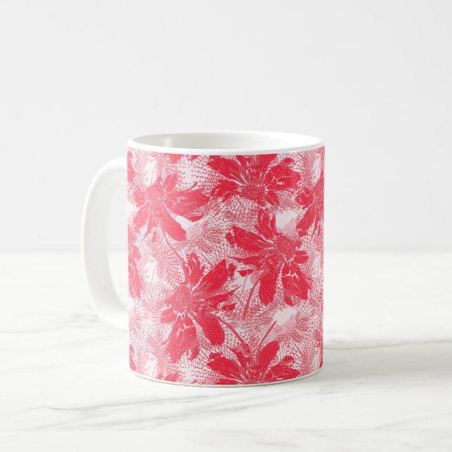 Röda blommor på vitt. kaffemugg (Framsida vänster)