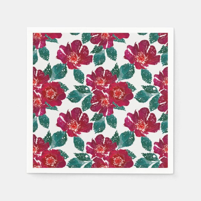 Röda blommor på vitt. pappersservett (Framsidan)