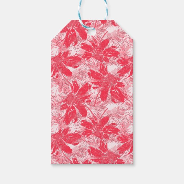 Röda blommor på vitt. presentetikett (Framsidan)