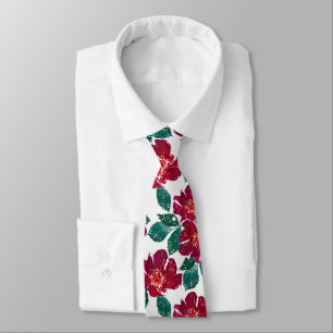 Röda blommor på vitt. slips