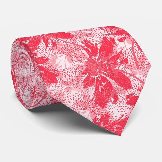 Röda blommor på vitt. slips (Rullad)