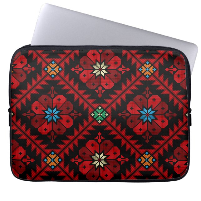 Röda blommor Palestine Embroidery tatreez Mönster Laptop Fodral (Framsidan)
