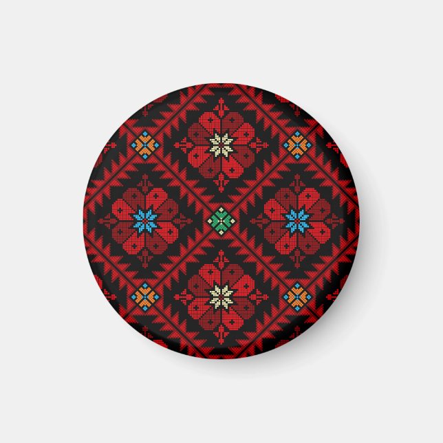 Röda blommor Palestine Embroidery tatreez Mönster Magnet (Framsidan)