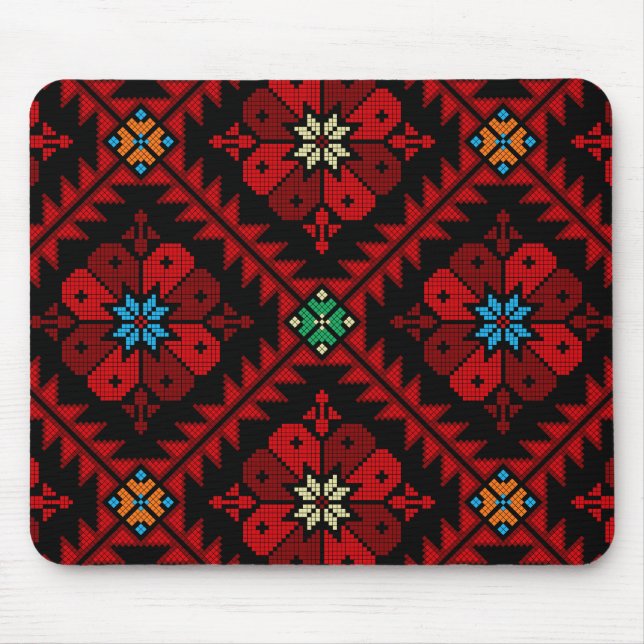 Röda blommor Palestine Embroidery tatreez Mönster Musmatta (Framsidan)