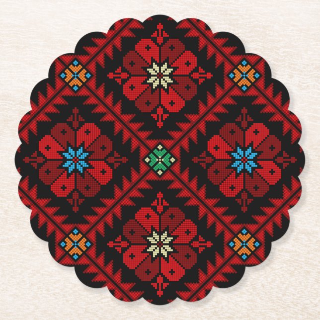 Röda blommor Palestine Embroidery tatreez Mönster Underlägg Papper (Framsida)