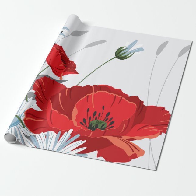 Röda blommor, Pappra Presentpapper (Utrullad)