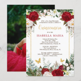 Röda blommor Quinceanera-inbjudan på spanska Inbjudningar