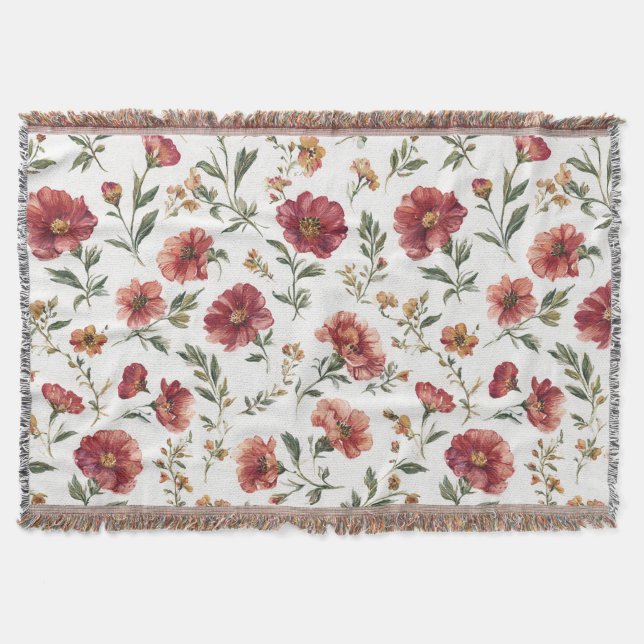 Röda blommor ränder filt (Framsidan)