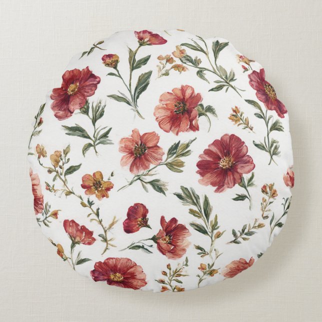 Röda blommor ränder rund kudde (Framsidan)