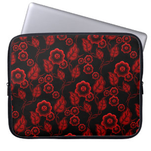 Röda blommor, röda löv, blommigt för Folk Laptop Fodral