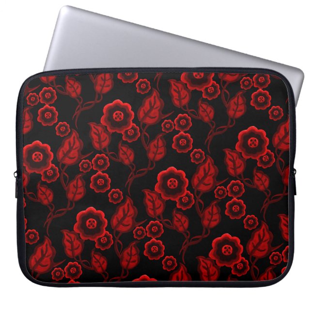 Röda blommor, röda löv, blommigt för Folk Laptop Fodral (Framsidan)