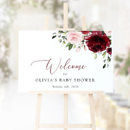 Röda blommor, Rosa Flowers, Baby Shower Welcome Poster
