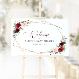 Röda blommor, Rosa Flowers, Baby Shower Welcome Poster