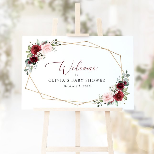 Röda blommor, Rosa Flowers, Baby Shower Welcome Poster (Skapare uppladdad)