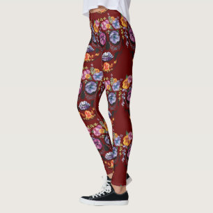 Röda blommor - Skallar - Sockerskal Leggings