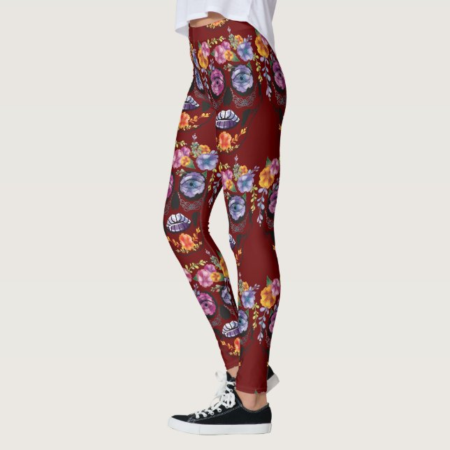 Röda blommor - Skallar - Sockerskal Leggings (Vänster)