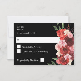 Röda Blommor Svart ingen måltid RSVP OSA Kort