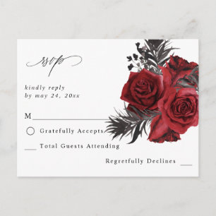Röda blommor & Svart ingen måltid RSVP V2 Vykort