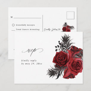 Röda blommor & Svart ingen måltid RSVP Vykort