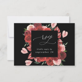 Röda Blommor Svart med Måltid RSVP OSA Kort