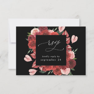 Röda Blommor Svart med Måltid RSVP OSA Kort