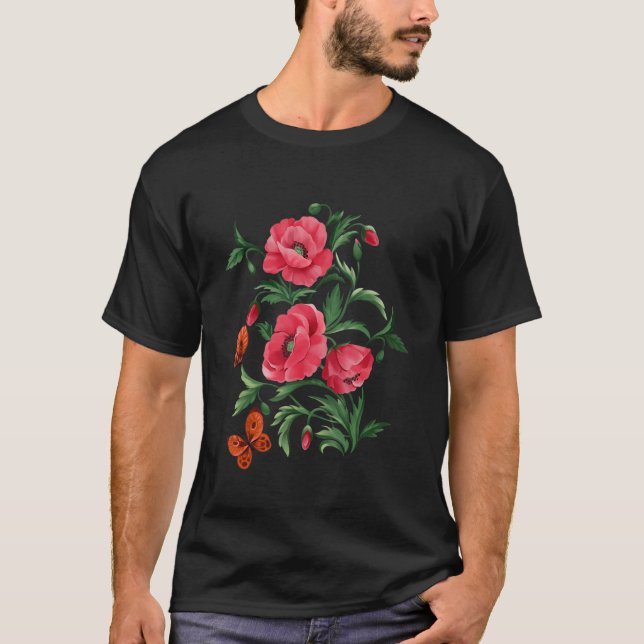 Röda blommor t shirt (Framsida)