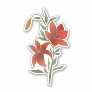 Röda blommor, tigerlilja, blommor och löv klistermärken
