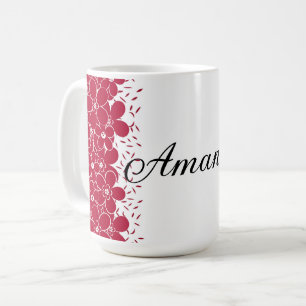 Röda blommor tusenskönor på vit bakgrund kaffemugg
