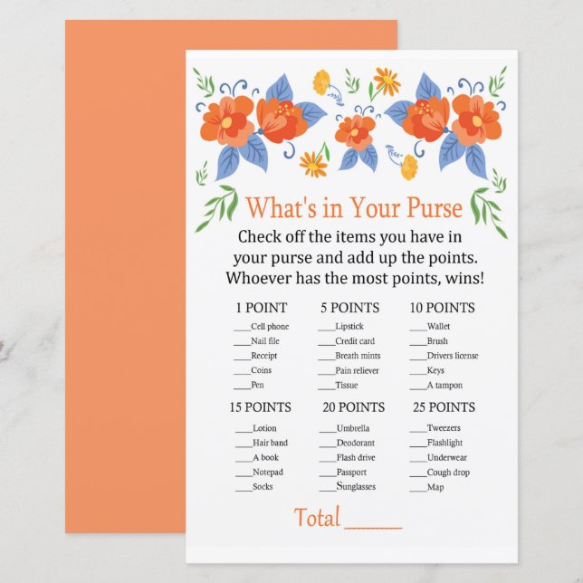 Röda blommor Vad är det i ditt handväska? (Fram/baksida)