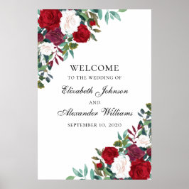 Röda blommor välkomnar utskriften. Boho bröllop Poster