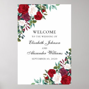 Röda blommor välkomstskylt tryck. Boho bröllop Poster