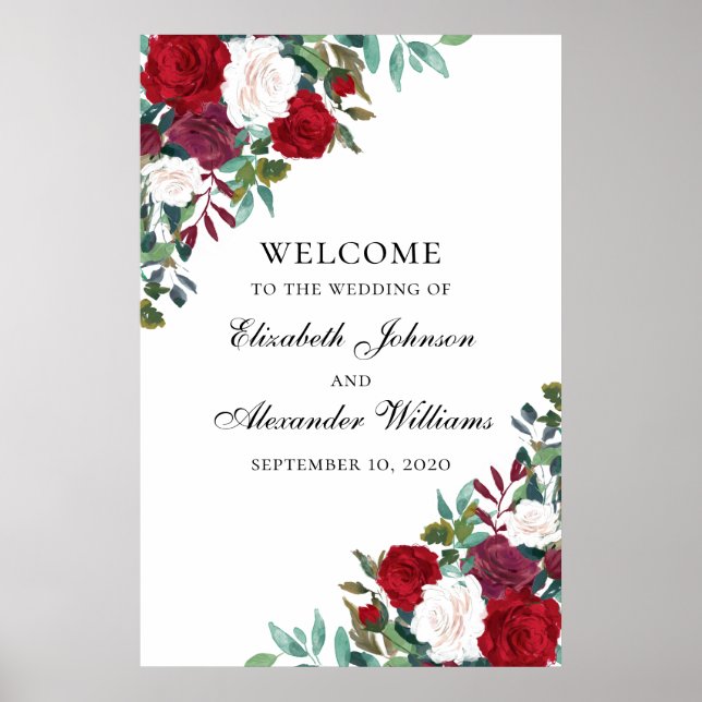 Röda blommor välkomstskylt tryck. Boho bröllop Poster (Framsidan)