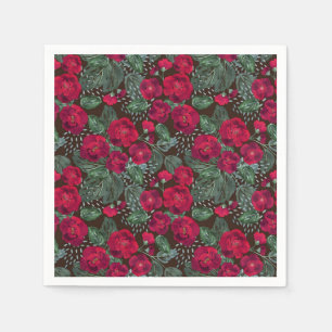 Röda blommor, vattenfärgat blommönster. pappersservett