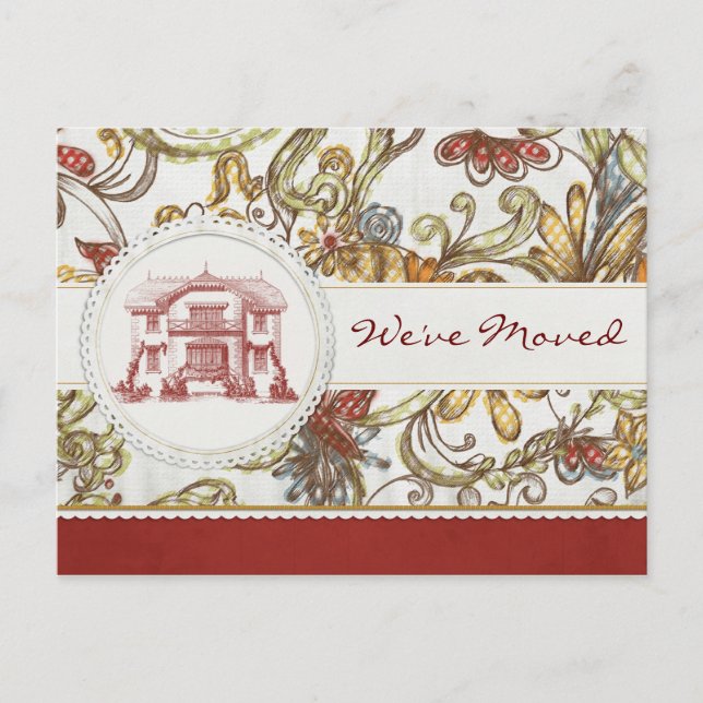 Röda Blommor Vi Har Bytt Adress Meddelande Vykort (Framsida)