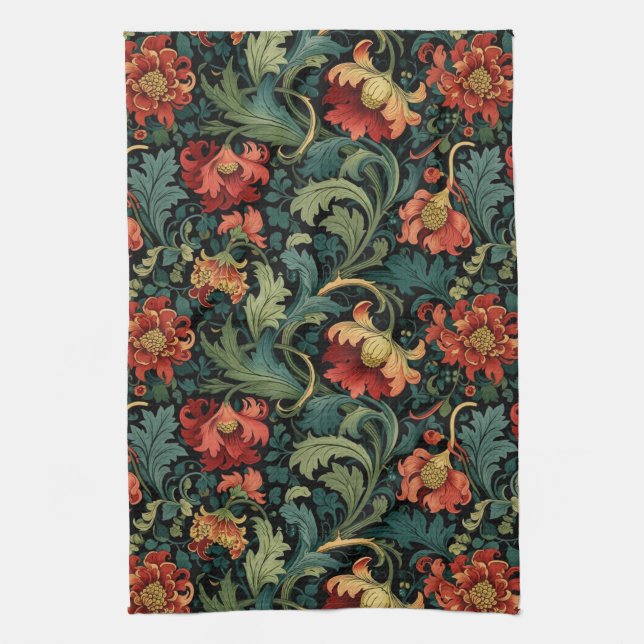 Röda blommor William Morris  Kökshandduk (Vertikal)