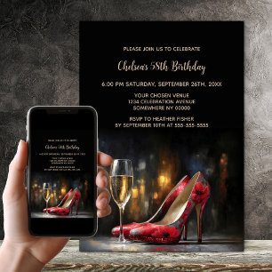 Röda blomster höga klackar skor födelsedagsfest inbjudningar