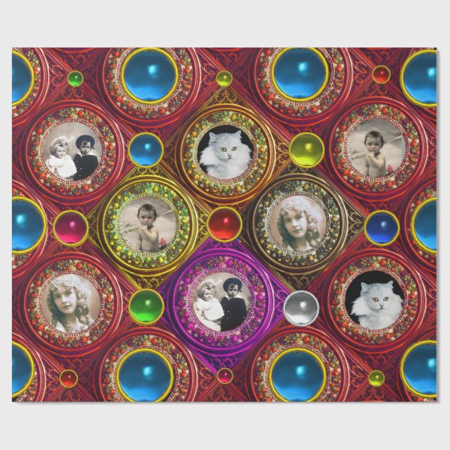 RÖDA BLOMSTERKRANSAR FÖR JUL,BLÅ ÄDELSTENAR FOTORA PRESENTPAPPER (Platt)