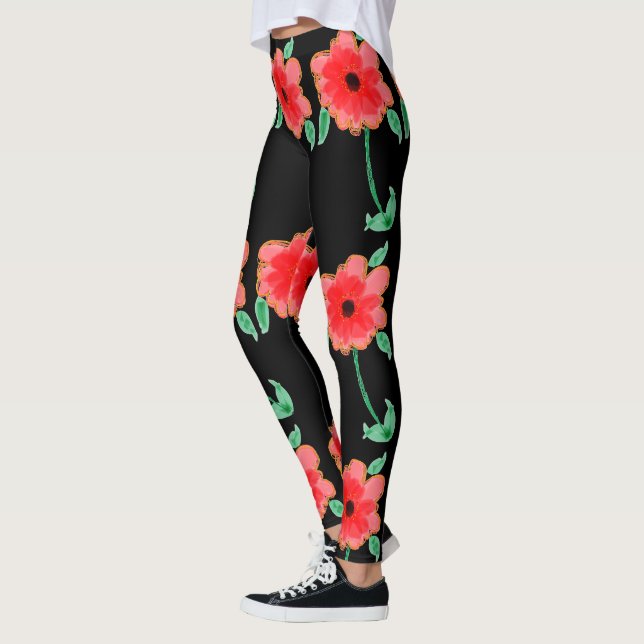 Röda blomstrande baljväxter leggings (Vänster)