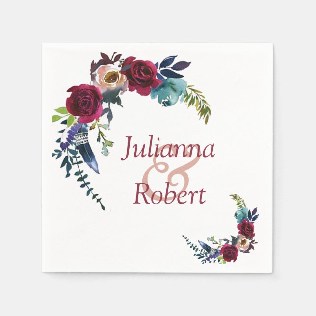 Röda boho blommiga servetter (Framsidan)