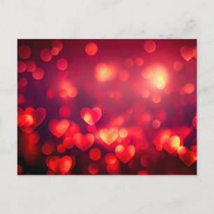 Röda Bokeh-hjärtan Vykort