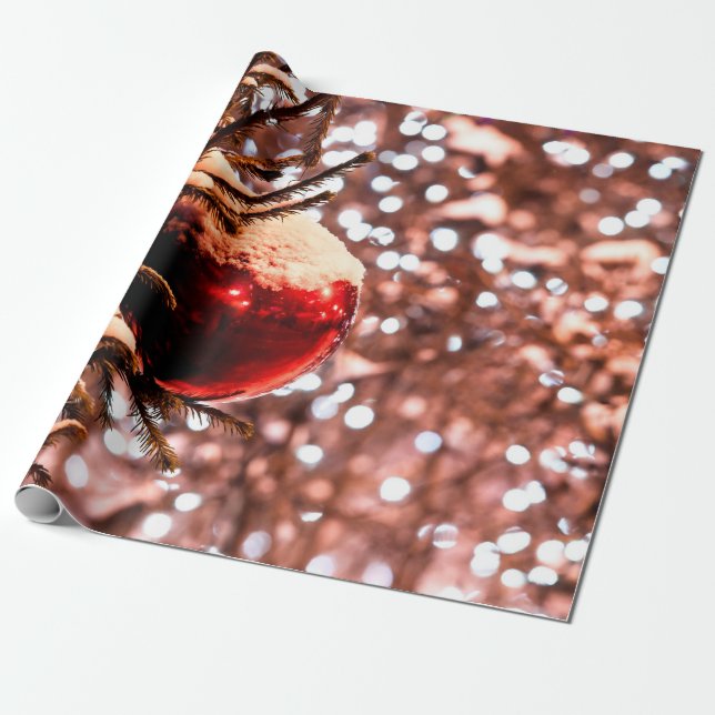 Röda Boll, Vita Ljus, Snö Presentpapper (Utrullad)
